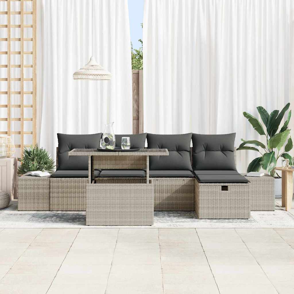 Garten-Sofa-Set 6 pcs Hellgrau Poly Rattan